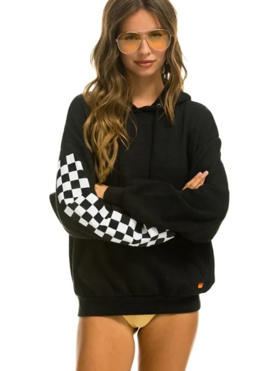 Aviator Nation Tops - Aviator Nation 
RELAXED CHECK SLEEVE
PULLOVER HOODIE - BLACK
Size L 
Used Good